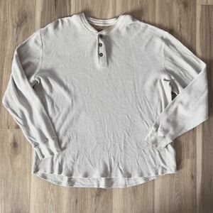 Mens 1990s Vintage Tan Thermal Button Front Henley Shirt Top by Eddie Bauer XL